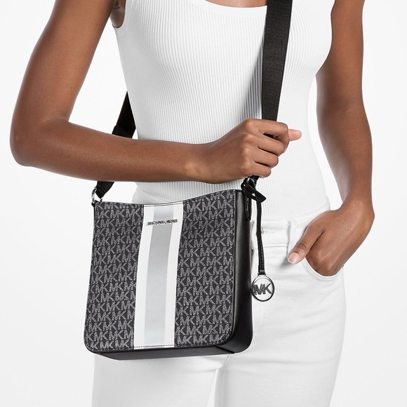 Michael Kors Jet Set Small Signature Logo Stripe Crossbody Bag New! - Picture 3 of 3